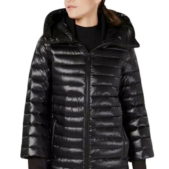 Women's Calvin Klein Black Puffer Jacket with hood Down Filling - Picture 1 of 8